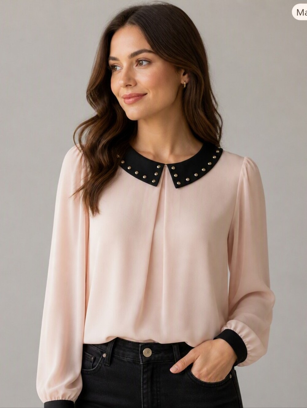 Xhilaration Pale Pink Blouse with Black Studded Peter Pan Collar